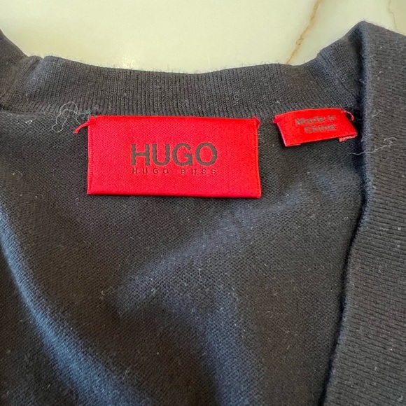 HUGO BOSS GRAY & BLACK CARDIGAN RIBBED SLEEVES SZ-L EXCELLENT CONDITION!! - Picture 2 of 5